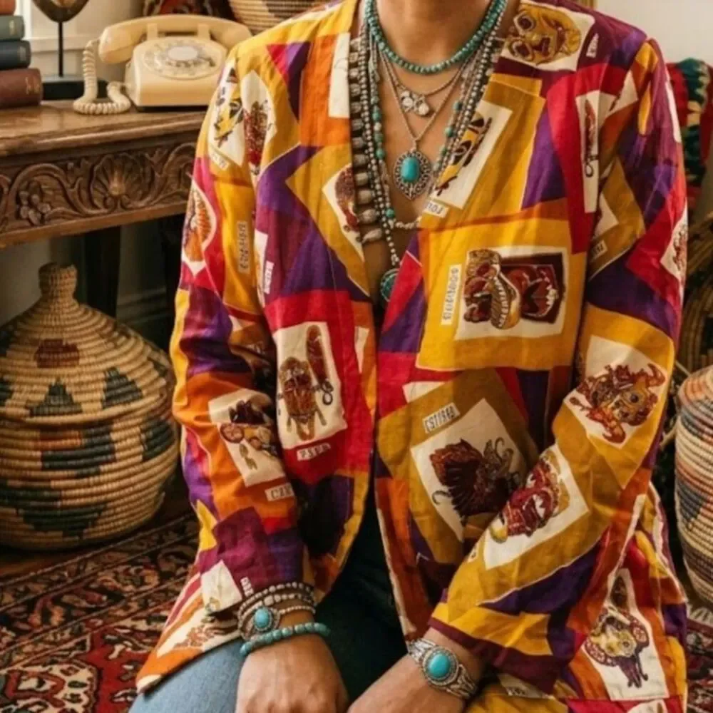 Vintage Retro Maximalist Eclectic Travel Unique Thin Jacket - Picture 1 of 11